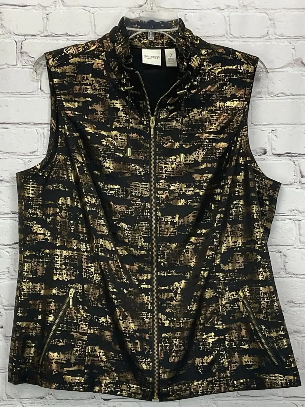Zenergy by Chico’s Metallic Vest Women's Size 2 (M/12) Black/Gold Casual Travel